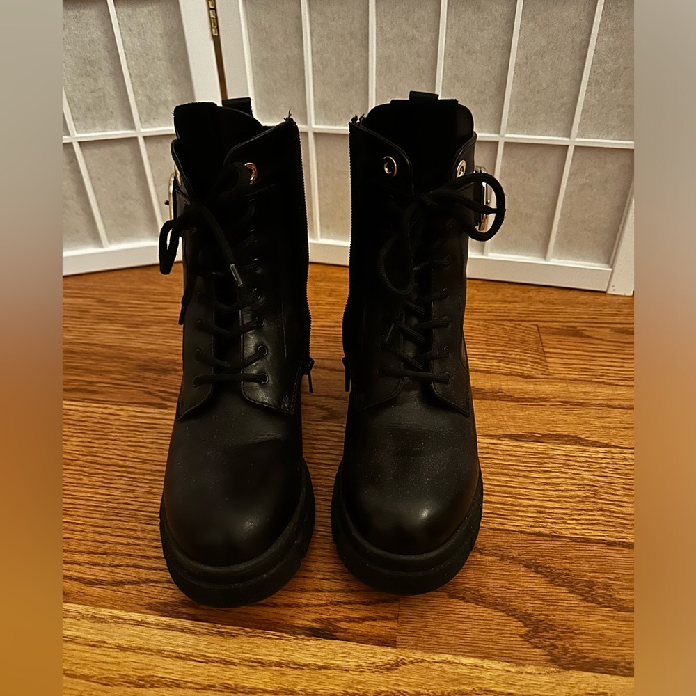 SOLD - Coach Black Zipper Combat Boots, Size 6.5 (Fits like 7, 7.5)